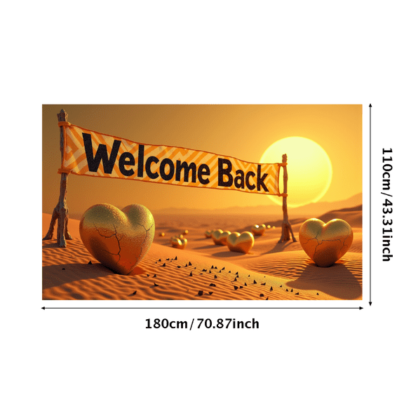 Orange Chevron Pattern Welcome Back Banner with Heart Elements Desert Themed Party Decorations Backdrop Photography Props Event Celebrations