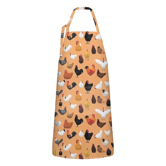 Orange Chicken Breed Pattern Apron-Garden Aprons for Women with Pockets-Cotton Linen Waterproof Kitchen Cooking Gardening Aprons Adjustable for Kitchen,Cooking,BBQ and Salon 33x27 Inch