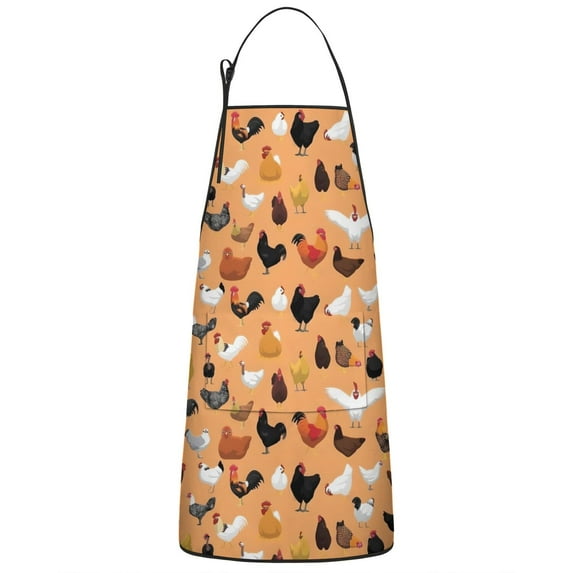 Orange Chicken Breed Pattern Apron-Garden Aprons for Women with Pockets-Cotton Linen Waterproof Kitchen Cooking Gardening Aprons Adjustable for Kitchen,Cooking,BBQ and Salon 33x27 Inch