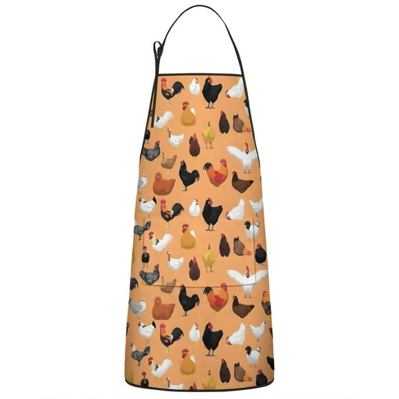 Orange Chicken Breed Pattern Apron-Garden Aprons for Women with Pockets-Cotton Linen Waterproof Kitchen Cooking Gardening Aprons Adjustable for Kitchen,Cooking,BBQ and Salon 33x27 Inch