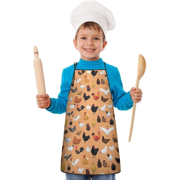 Orange Chicken Breed Pattern Kids Aprons for Girls and Boys,Adjustable Neck Strap Toddler Aprons for Kids Cooking Baking