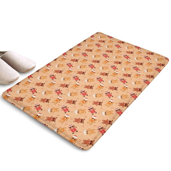 Orange Christmas Gingerbread Man Flannel Non Slip Door Rugs,Washable Door Mats Indoor,Decorative Door Mats,Dirt-Resistant and Absorbent Doormat for Entrance,Bedroom,Kitchen,Bathroom,23.5"x16"