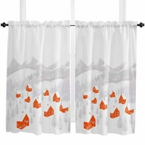 Orange Christmas Kitchen Curtain 2 Panels Tiers Curtains 45 Inch Length, Watercolor Grey White Snowflake Curtains Rod Pocket Curtains Window Drapes Treatment Window Cafe Curtains