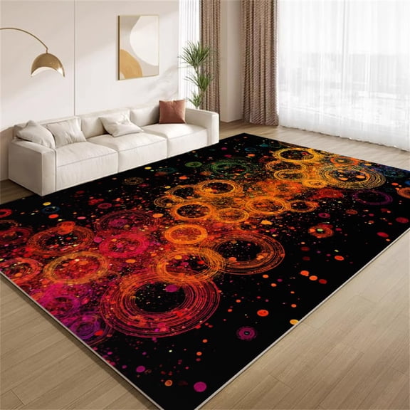 Orange Circle Area Rugs, Retro Funky Geometric Pattern Carpet, Washable Non Slip Low Pile Soft Rug for Living Room Bedroom Decor Mat 2x3ft