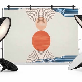 Orange Circle Photography Backdrop 7x5FT, Blue Brown Line Sun Modern Abstract Beige Photo Backdrops, Background for Photography Studio Photo Studio Background, Back Drop for Photoshoot