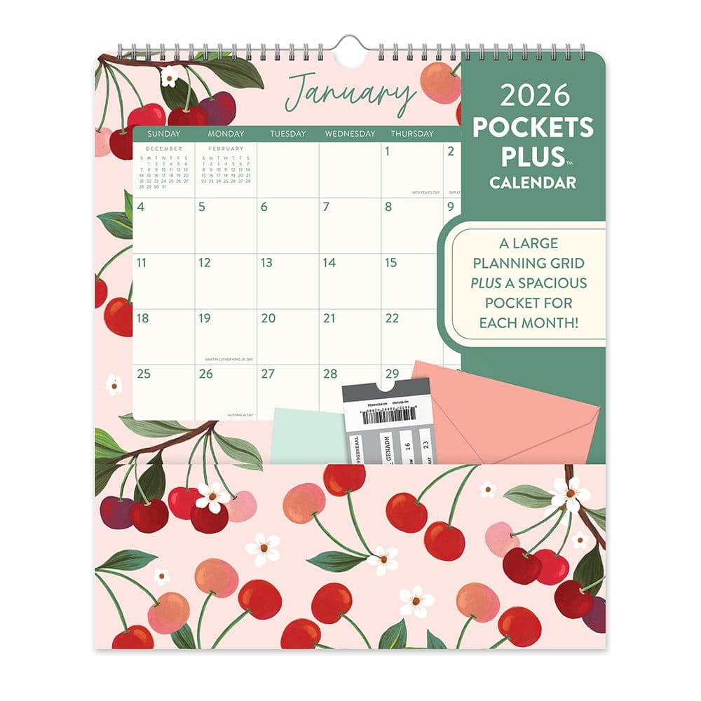 Orange Circle Studio Corporation, Fruit And Flora Pockets Plus 2026 Wall Calendar, 11.7'' X 13.7'', 12-Month Calendar with Stapled Binding