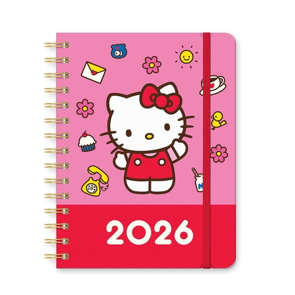 Orange Circle Studio Corporation, Hello Kitty Playful Pink 2026 Deluxe Planner, 5.6'' X 7.6'', Weekly Calendar with Spiral Binding