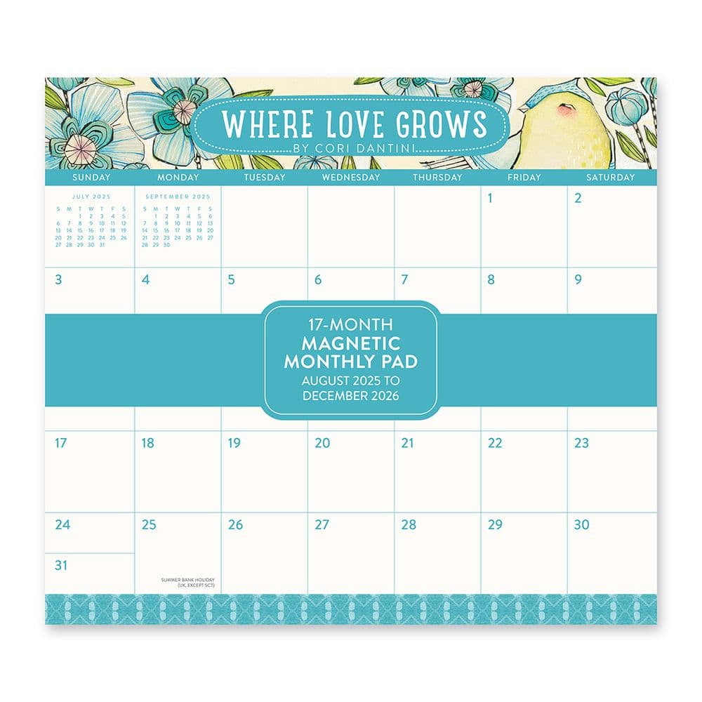 Orange Circle Studio Corporation, Where Love Grows 2026 Magnetic Calendar, 9.6'' X 8.5'', 17-Month Calendar with Stapled Binding