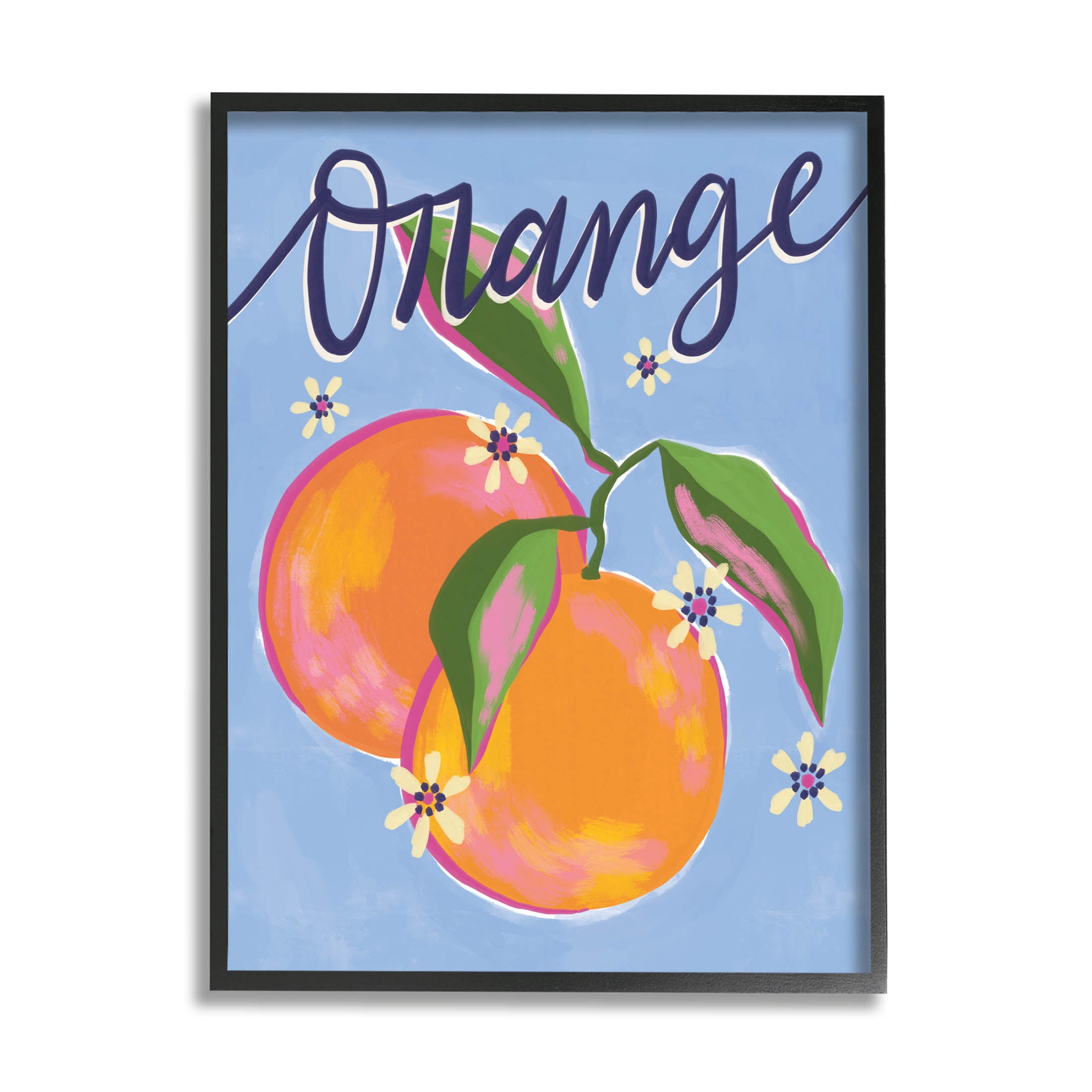 Orange Citrus Fruits Floral Pattern Food & Beverage Graphic Art Black Framed Art Print Wall Art