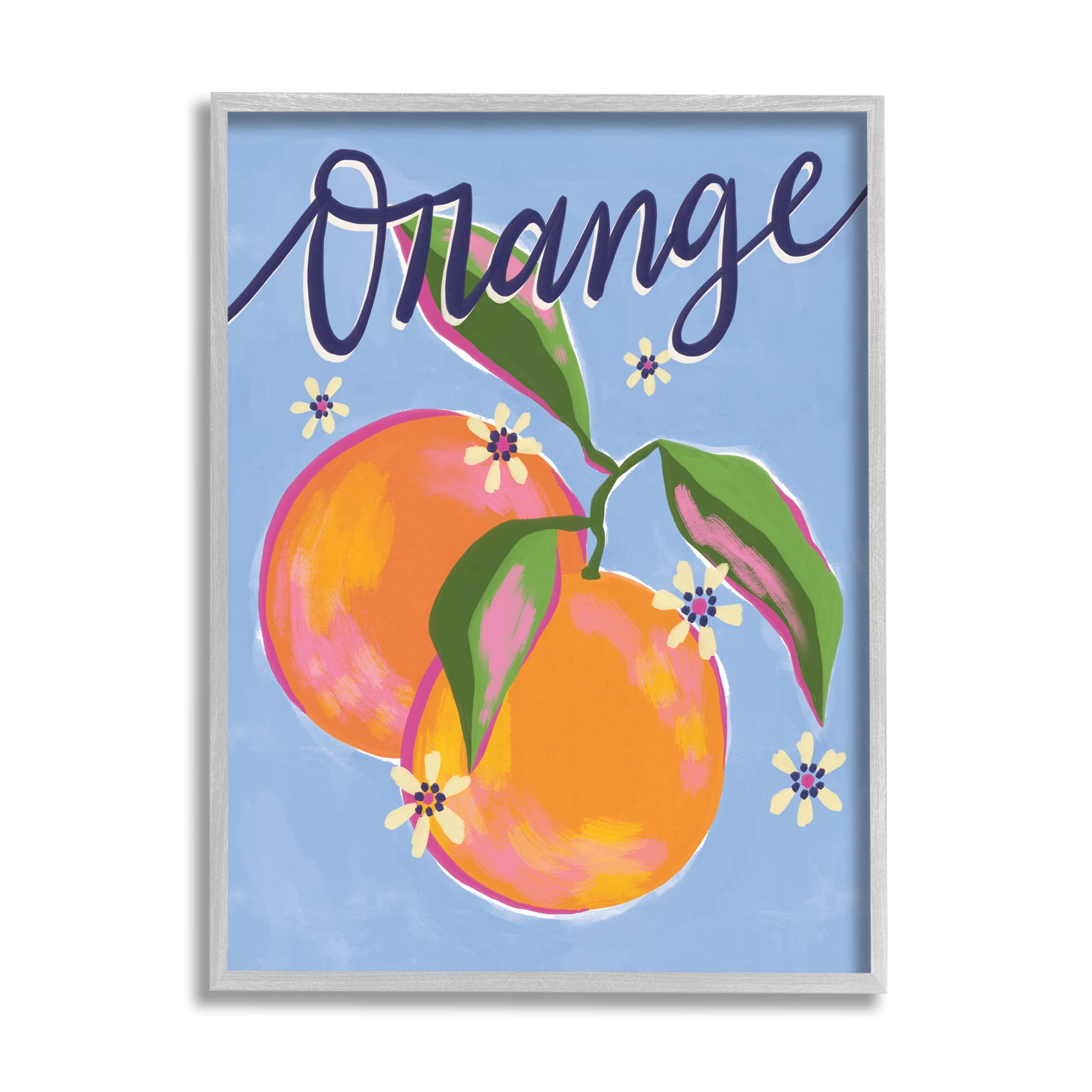 Orange Citrus Fruits Floral Pattern Food & Beverage Graphic Art Gray Framed Art Print Wall Art