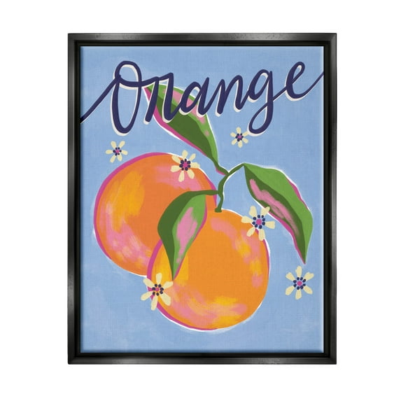 Orange Citrus Fruits Floral Pattern Food & Beverage Graphic Art Jet Black Framed Art Print Wall Art