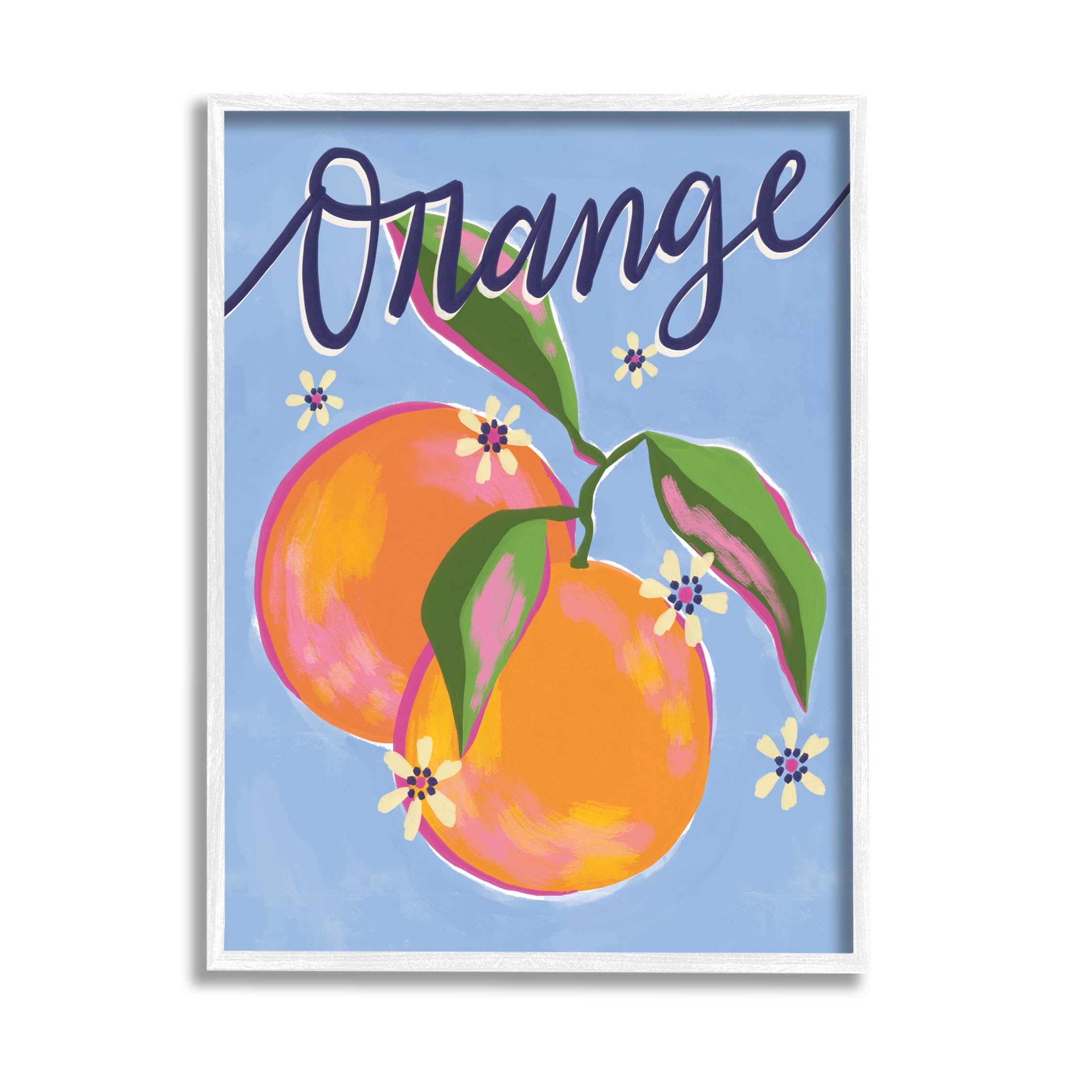 Orange Citrus Fruits Floral Pattern Food & Beverage Graphic Art White Framed Art Print Wall Art