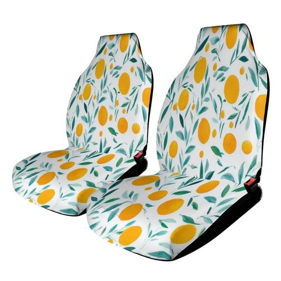 Orange Citrus Leaves Watercolor Pattern Car Seat Covers Front Seats Universal Fit for Cars SUV Truck Auto Interior Accessories