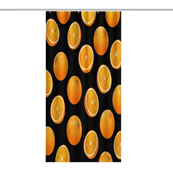 Orange Citrus Pattern Black Background Print Shower Curtain,Cloth Fabric Waterproof Polyester Bathroom Home Decor Set with Hooks