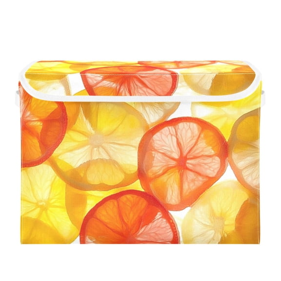 Orange Citrus Patternww Large Storage Bins with Linen Collapsible Lid Storage Box 16.7 x 12.6 x 11.8in