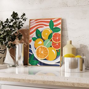 Orange Citrus Retro Kitchen Decor Wall Art