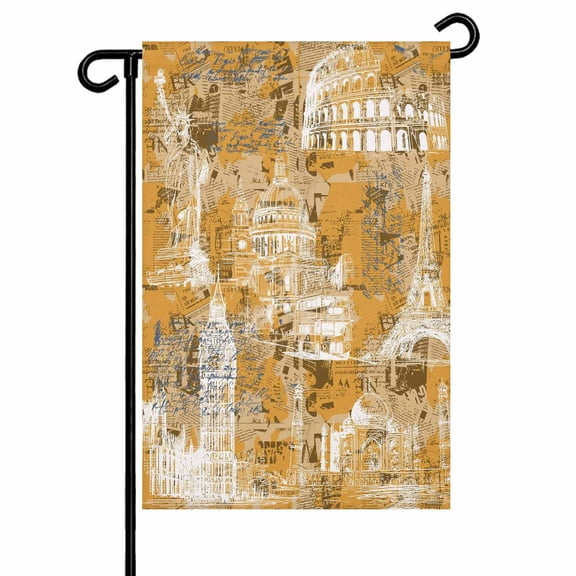 Orange City Garden Flag 12x18 Inch Retro Modern Abstract Orange Architecture Double Sided Small Decorative Garden Flags for Outside, Outdoor Yard Porch Lawn Decoration