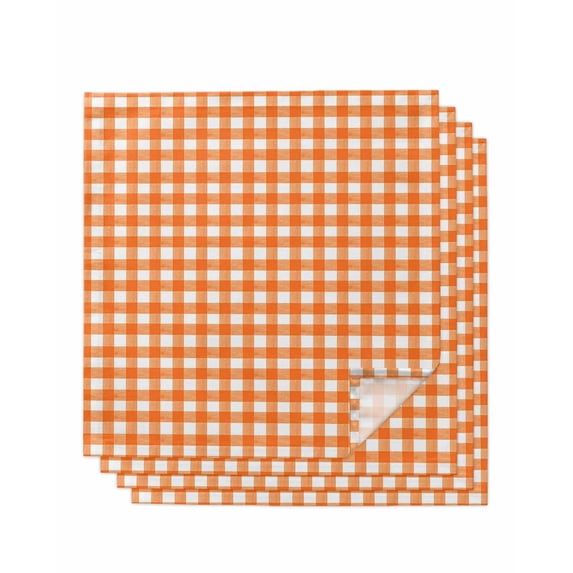 Orange Cloth Napkins Set of 4 Reusable Dinner Napkins, Country French Rustic Buffalo Plaid Modern Art Cocktail Napkin Washable Table Napkins for Wedding/Holiday Party/Baby Shower 20"x20"