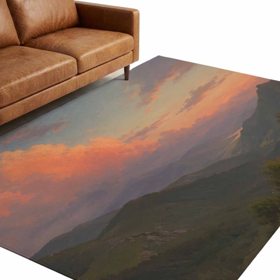 Orange Clouds 9'x12' Large Area Rugs Gray Green Mountain Peaks Valleys Forest Rustic Washable Area Rugs Non-Slip Indoor Floor Mats for Villa Parlour, Hotel Lounge, Recreation Room