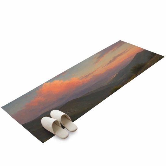 Orange Clouds Area Rug 2x6ft Gray Green Mountain Peaks Valleys Forest Rustic Non-Slip Washable Rectangle Rugs Soft Felt Indoor Floor Mat for Bedroom Kitchen Living Room Bathroom