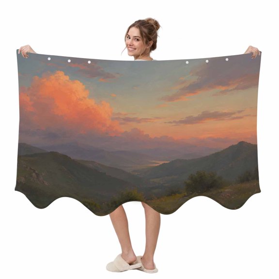 Orange Clouds Wearable Blanket, Gray Green Mountain Peaks Valleys Forest Rustic Plush Thick Cozy Flannel Oversized Adult Throw Body Wearable Blankets with Pocket Gifts for Women Men 45x64in