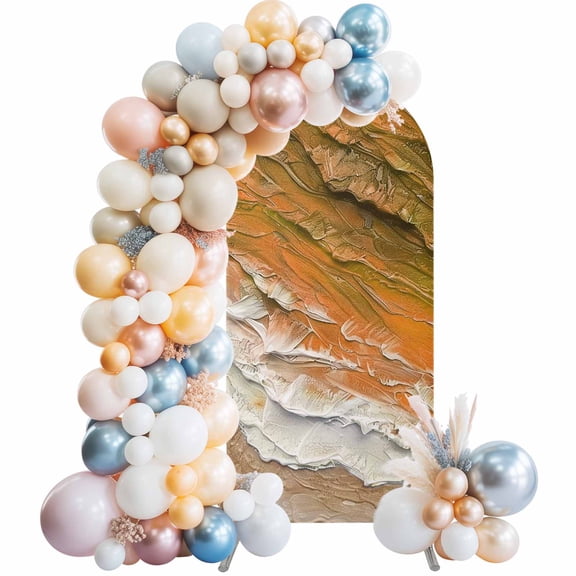 Orange Coastal Beach Arch Backdrop Cover 6.6Ft, Wedding Arch Covers Stretchy Backdrop, Summer Nautical Oil Painting Fitted 2 Sided Arched Photo Background for Birthday Party Decorations
