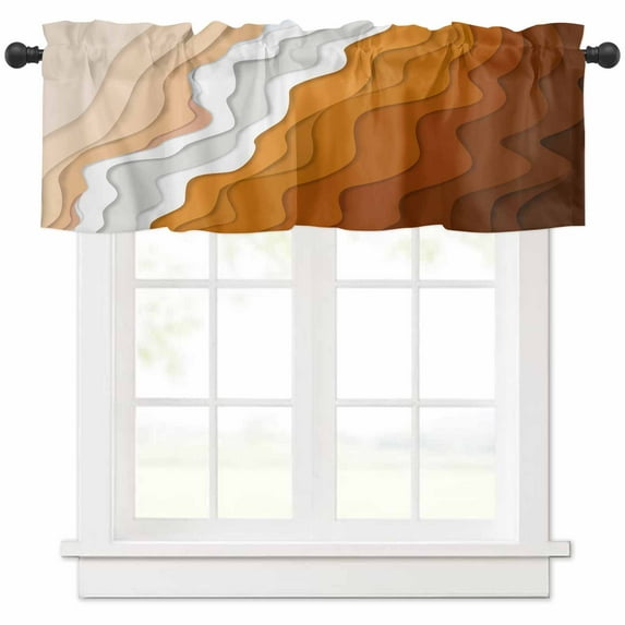 Orange Coastal Beach Valances for Windows Farmhouse Kitchen Curtains Valances Rod Pocket Valance Curtains for Kitchen Windows Rustic Abstract Sea Waves Striped Window Valances for Bathroom 60"x18"
