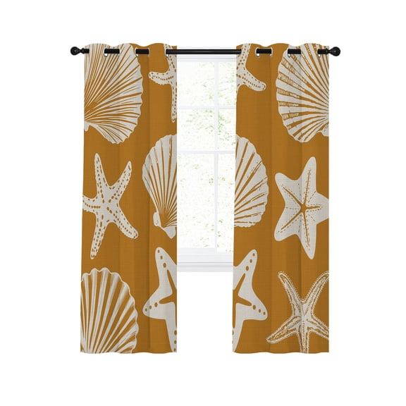 Orange Coastal Blackout Curtains for Bedroom Living Room, Starfish Shell Ocean Nautical 96 In Long Thermal Insulated Room Darkening Drapes Grommet Window Treatments, 52 x 96 In