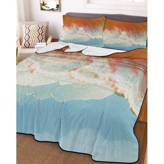 Orange Coastal Full Size Down Alternative Comforter, Lightweight Comforter Quilt Bedding Set with Pillow Shams Summer Beach Seaside Ocean Nautical All Seasons Bed Comforter Duvet Insert 78"x90"