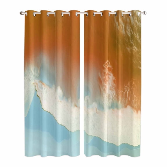 Orange Coastal Kitchen Curtains 84 Inch Length, Summer Beach Seaside Ocean Nautical Grommet Top Bedroom Living Room Curtains, Light Filtering Cafe Curtain Drapes 2 Panels Set 84''x84''