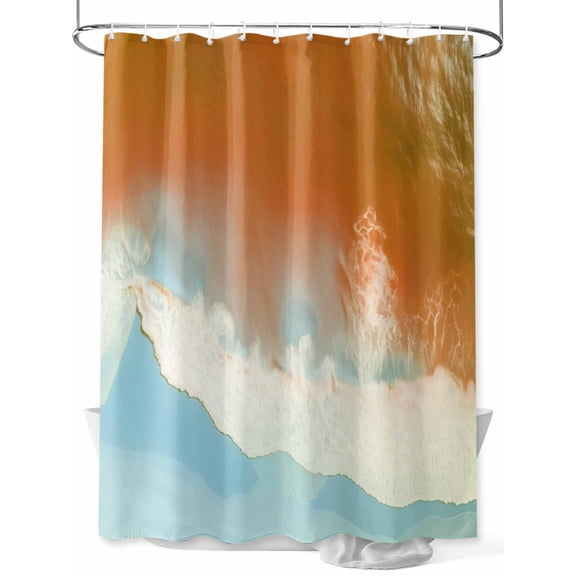 Orange Coastal Long Shower Curtain Set, Waterproof Shower Curtains for Bathroom, Summer Beach Seaside Ocean Nautical Washable Fabric Cloth Bath Curtain for Bathtub Decoration with Hooks 72x84 Inches