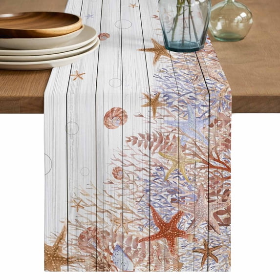 Orange Coastal Table Runner 70 Inches, Beach Nautical Coral Starfish Vintage Bed Runner Dresser Scarves Tabletop for Indoor Outdoor Parties/Ceremony/Banquet, 13" x 70"