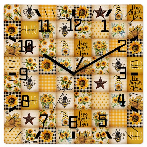 Orange Coastal Wooden Wall Clock Silent Non Ticking, Turtle Nautical Anchor Octopus Starfish Square Wall Clocks Battery Operated, Decor Clock for Home Office, Living Room, Kitchen, 12 Inch