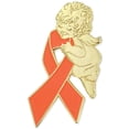 thumbnail image 1 of Orange Color Awareness Ribbon Religious Spiritual Angel Enamel Lapel Pin, 1 of 1