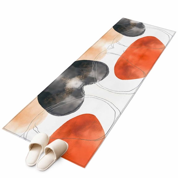 Orange Color Block Abstract Geometric Non-Slip Non-Shedding Floor Mat, Boho Nordic Style Washable Sturdy Carpet for Living Room Bedroom Home Decor