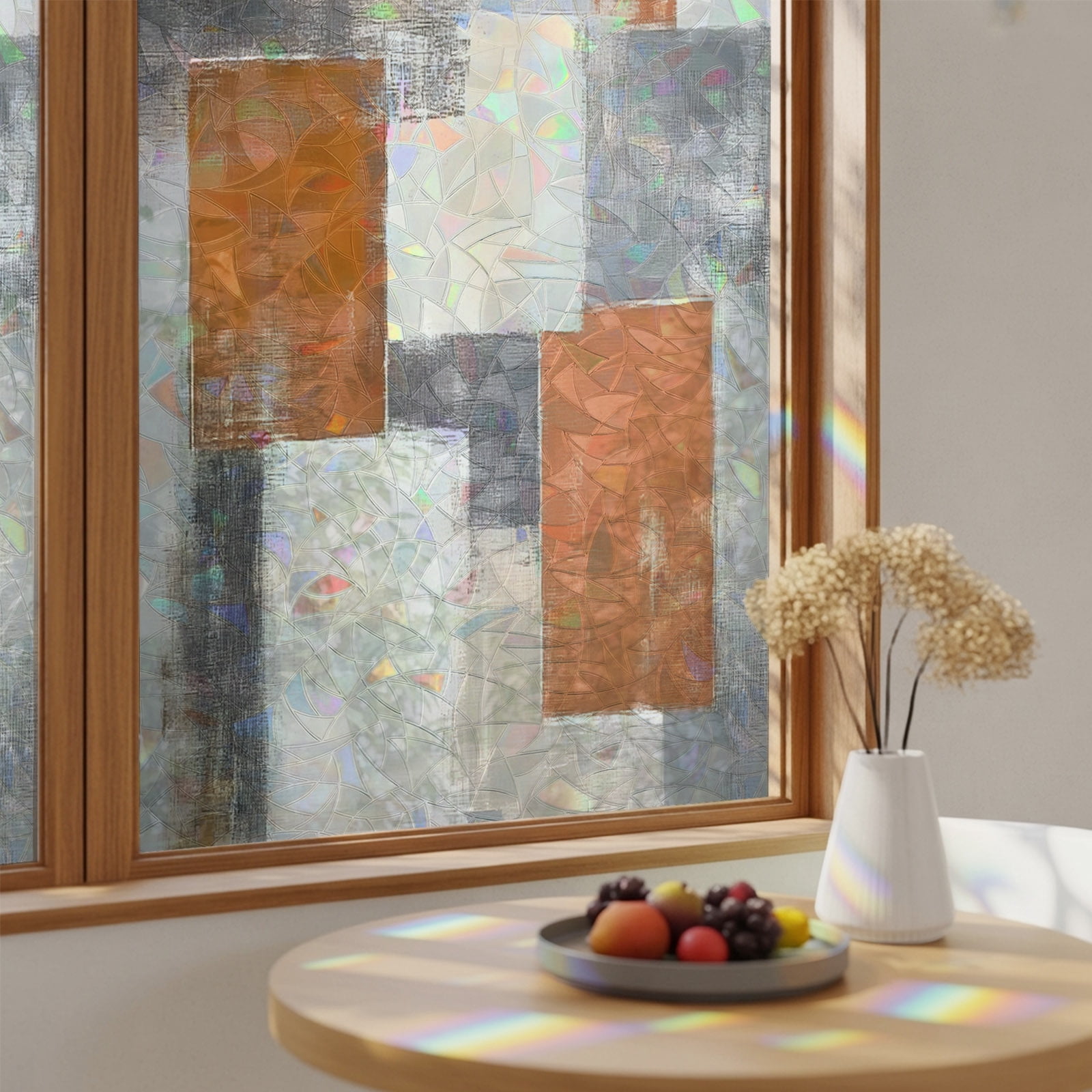 Orange Color Block Gray Gradient Window Privacy Film,Heat Control Sun ...