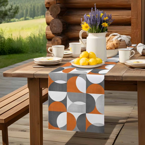 Orange Color Block Mid Century Nordic Style Table Runner 70 Inch Long Retro Gray Abstract Geometric Table Runners Linen Burlap Tablerunner for Kitchen Dining Room Holiday Party