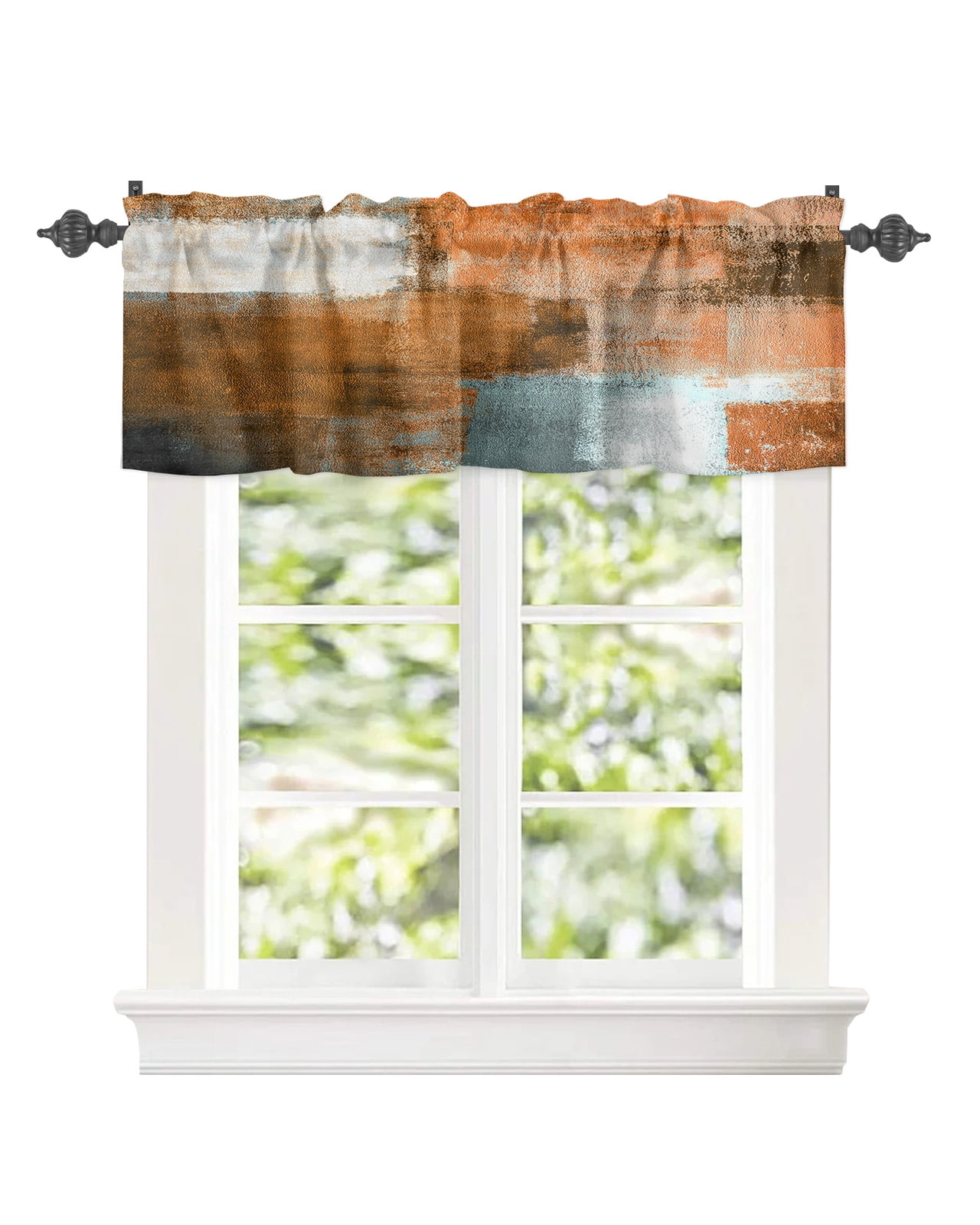 Curtain Valance For Windows Orange Color Block Oil Painting Texture 