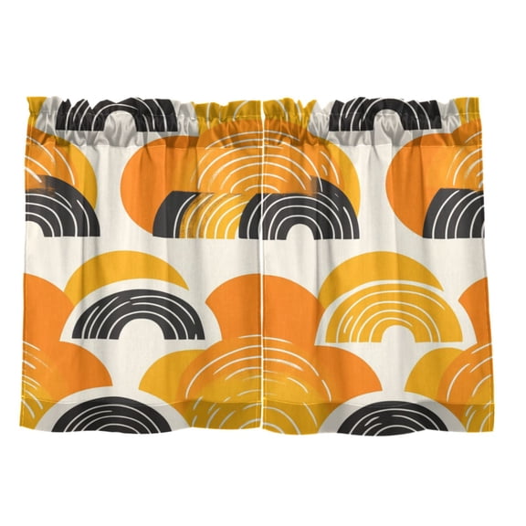 Orange Color Pattern 27"x24" Linen Look Cafe Curtain Set with Privacy and UV Protection