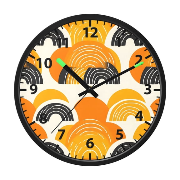 Orange Color Pattern Wall Clock 12 Inch Voice Activated Night Light Silent Non Ticking