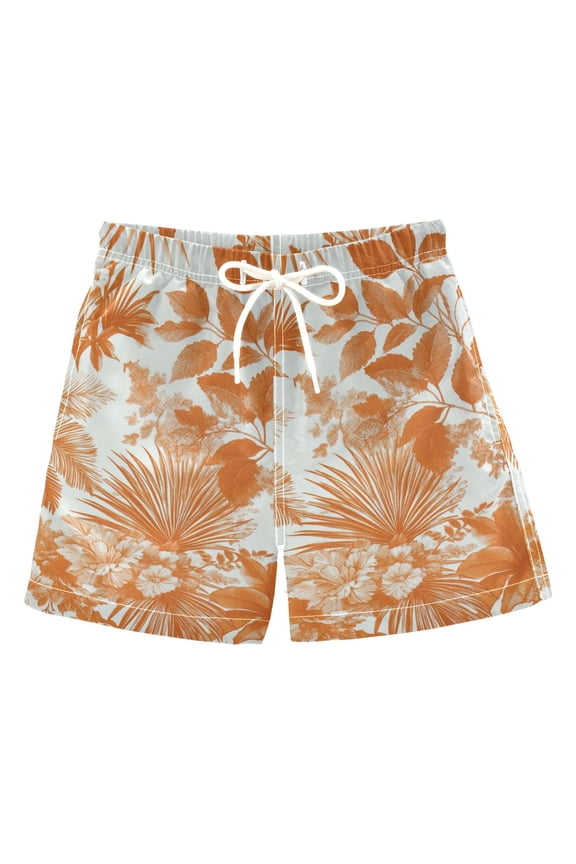 Orange Colored Pineapple Leaves Floral Tropical Boys' Swim Trunks Board Shorts Beach Pants Bathing Bottoms XS