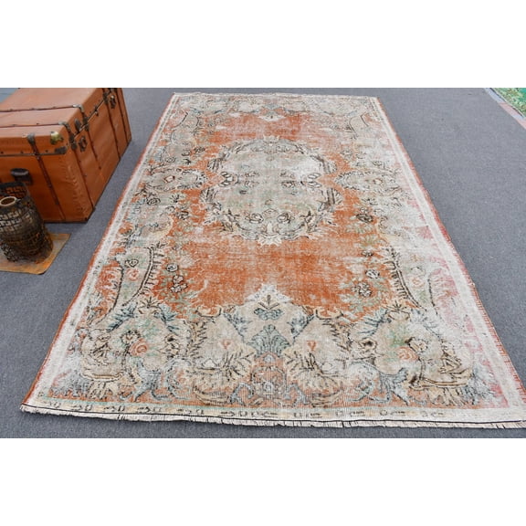 Orange Colorful Rugs, Turkish Rug, 5.7x9.4 ft Large Rug, Antique Rug, Rugs For Bedroom, Vintage Rug, Tribal Living Room Rug