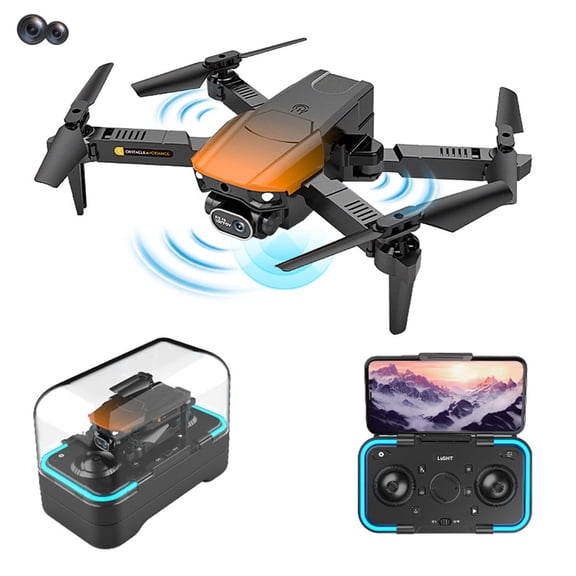 Orange Compact Drones With 1080P Hd Camera, Obstacle Avoidance, Wifi Fpv, Foldable Quadcopter For Outdoor Photography, 3.4X2.5X1.6In Folded, 0.93Lb Weight