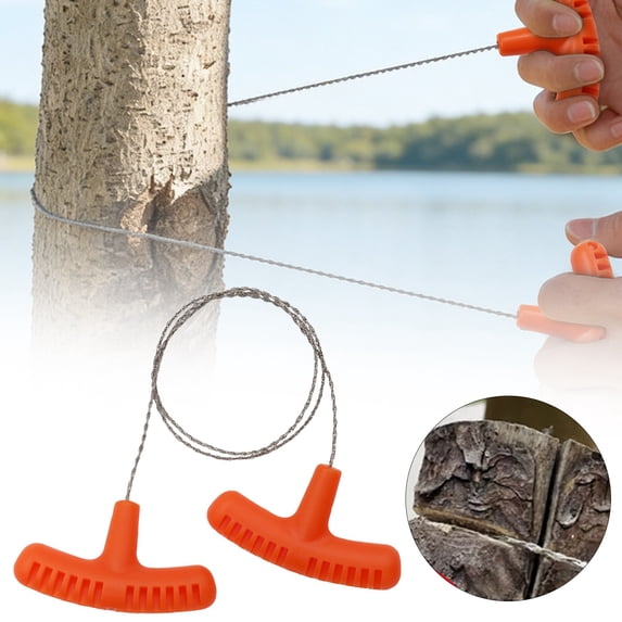 Orange Compact Pocket Wire Saw with Handles - 24.8" Stainless Steel Hand Chain for Wood, PVC Pipes & Camping Survival Gear