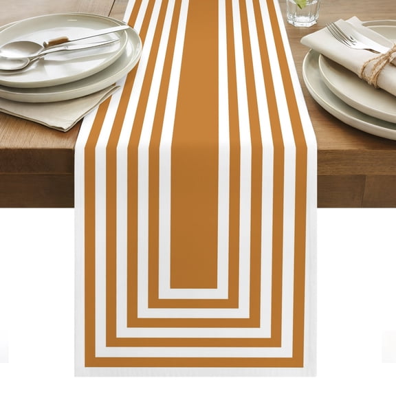 Orange Concentric Squares Cotton Linen Table Runner Modern Abstract Minimalist Geometric Lines Dining Table Runners for Home Decor Party Dining Room Restaurant Kitchen Party 13" x 36"