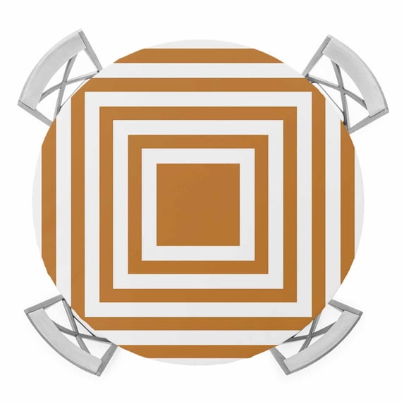 Orange Concentric Squares Round Table Cover, Modern Abstract Minimalist Geometric Lines Waterproof Fitted Tablecloths for 36"-44" Tables, Washable Picnic Table Cover for Camping Dining Indoor Outdoor