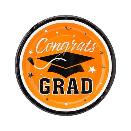 Orange Congrats Grad Paper Dessert Plates, Party Supplies, Graduation, 25 Pieces