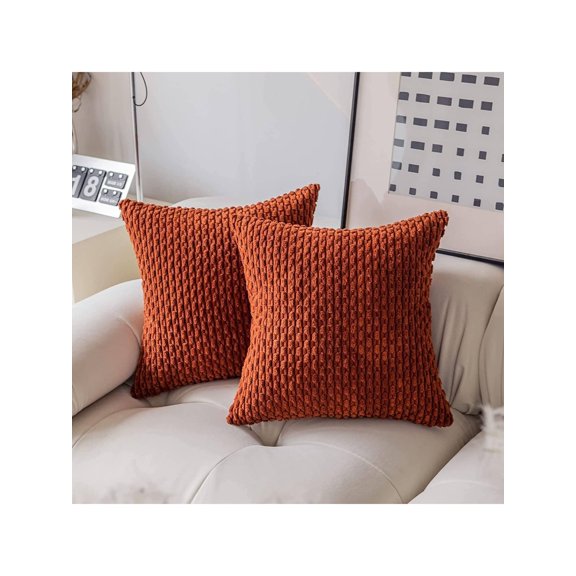 Orange Corduroy Embossed 3D Waffle Texture Decorative Pillow Cover, Soft Textured Cushion Case For Sofa Bed Living Room