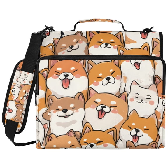 Orange Corgi Pattern 3 Ring Binder Bag Zipper Binder Organizer with 14 Inch Laptop Sleeve
