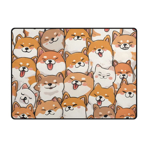 Orange Corgi Pattern Area Rug 63x48 Inch Non Slip Absorbent Soft for Bedroom Entryway